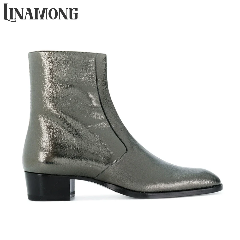 Pointed Round Toe Leather Ankle Boots Solid Color Zipper Boots for Men Concise Classic Style Boots Custom Leather Handmade Shoes