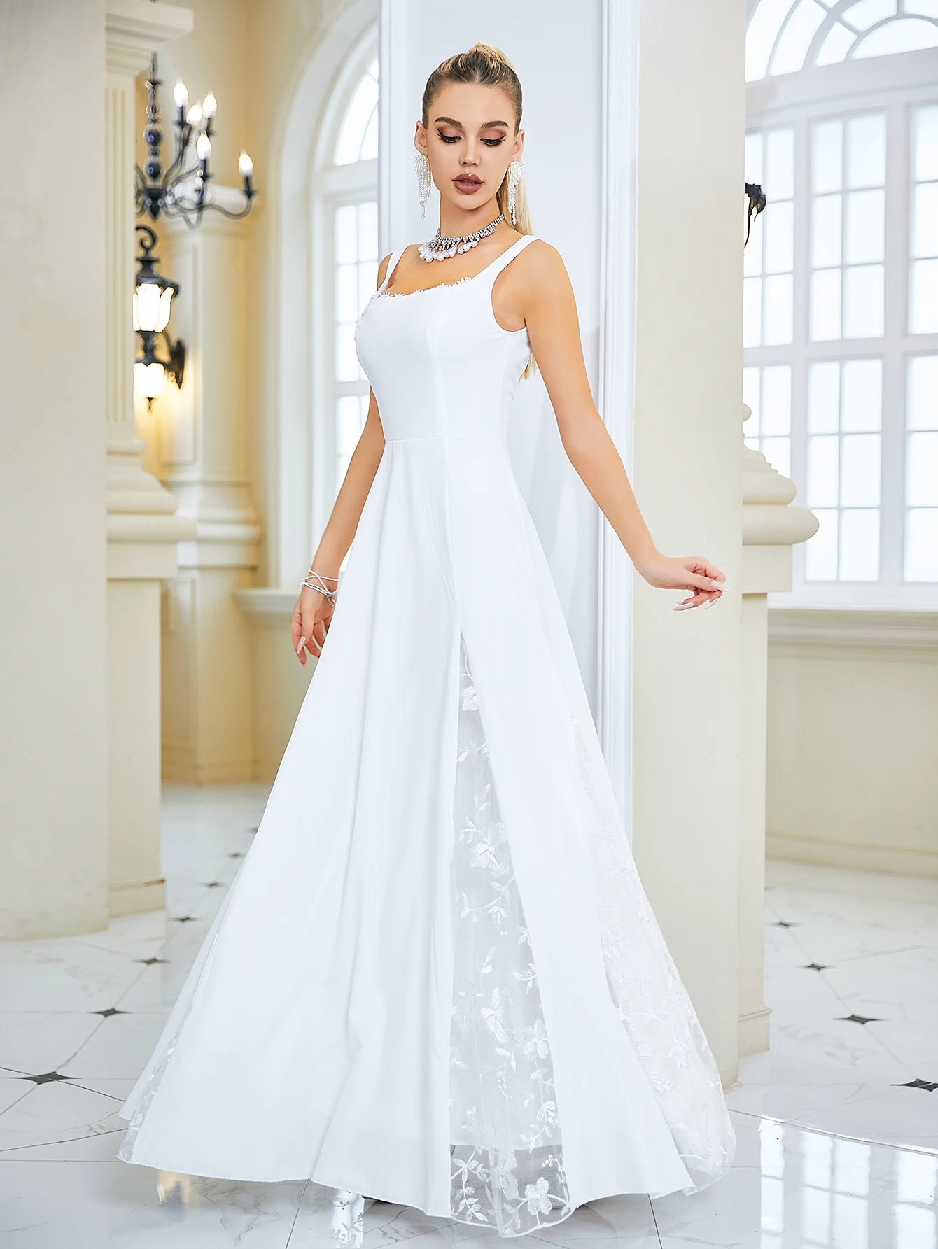 Fashion New Cocktail Vestidos abiti da damigella d'onore in pizzo Sexy bianco 2023 abiti da ballo per feste di matrimonio abiti da sera lunghi senza schienale