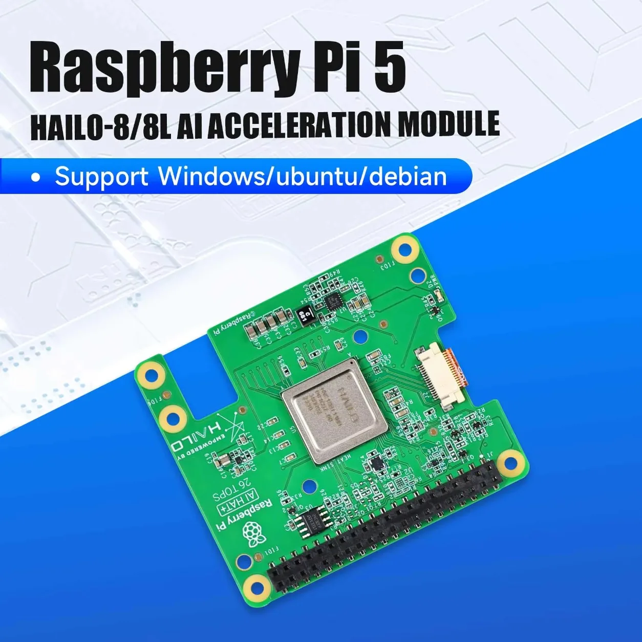 Raspberry Pi 5 AI Kit Hailo-8 and Hailo-8L Accelerator Module 13Tops/26Tops with PCIe To M.2 Board