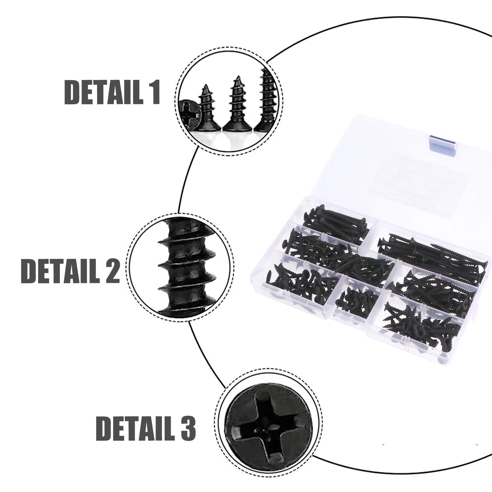 

220Pcs Practical Quantity Self Tapping Screw Phillips Drive Coarse Thread Countersunk Drywall Plasterboard Fasteners