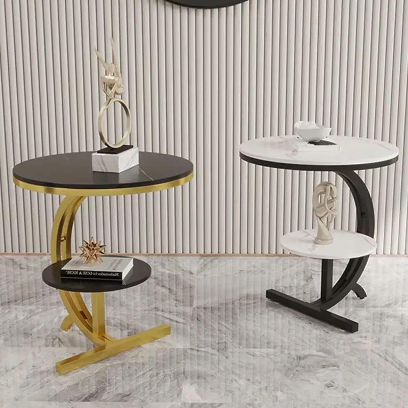 

Round Rock Board Small Coffee Table Living Room Sofa Side Table Fashion Design Side Table Metal Bracket