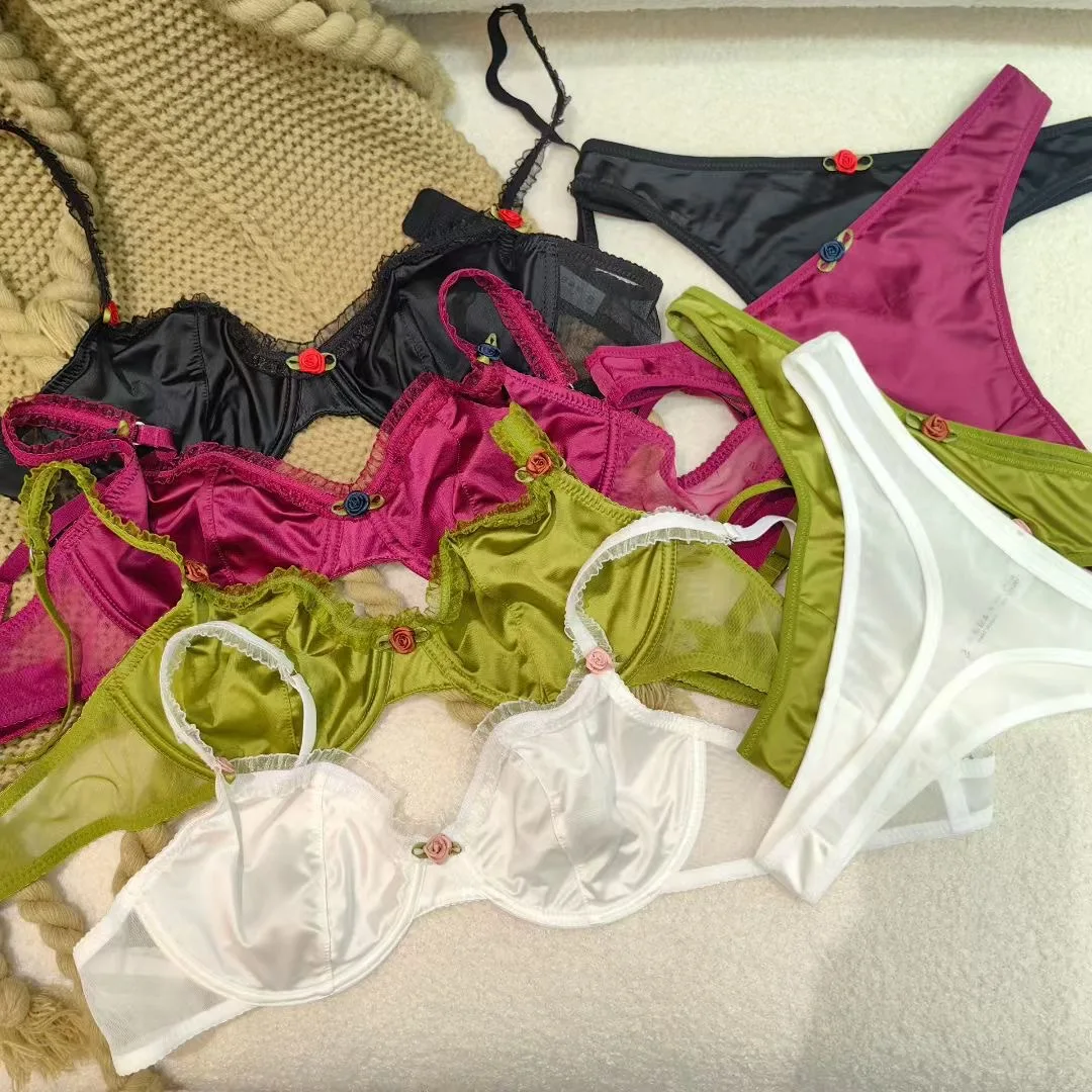

Women Thin Lace Bra Set Casual Daily Lingerie Briefs Set Elegant Ladies Underwear Bra and Panty Set