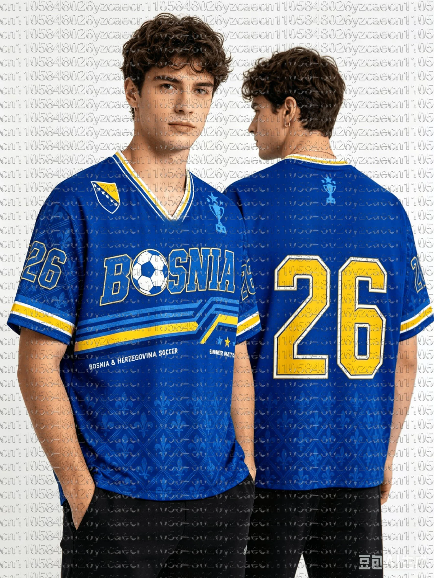 2026 Summer Bosnia #26 Soccer Retro Football Jersey V-neck Soccer Shirt Men's Oversize Casual Sports Tee for Fans Kids Adults