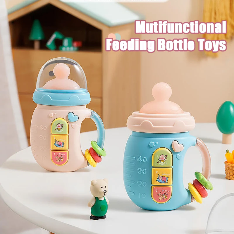 

Baby Musical Feeding Bottle Toy Pacifier Newborn Soft Teether Rattles Educational Toy 0-12M Soothing Vocal Music Newborn Gift