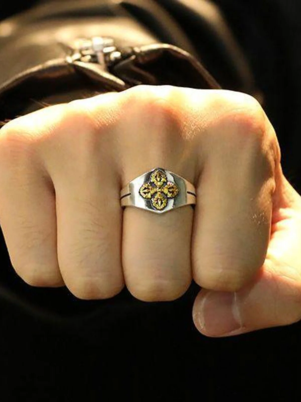 

WEIER Retro Silver Cross Ring Men's Tibetan Style Jewelry High-End Feelings Ethnic Fashion Index Finger Ring Band