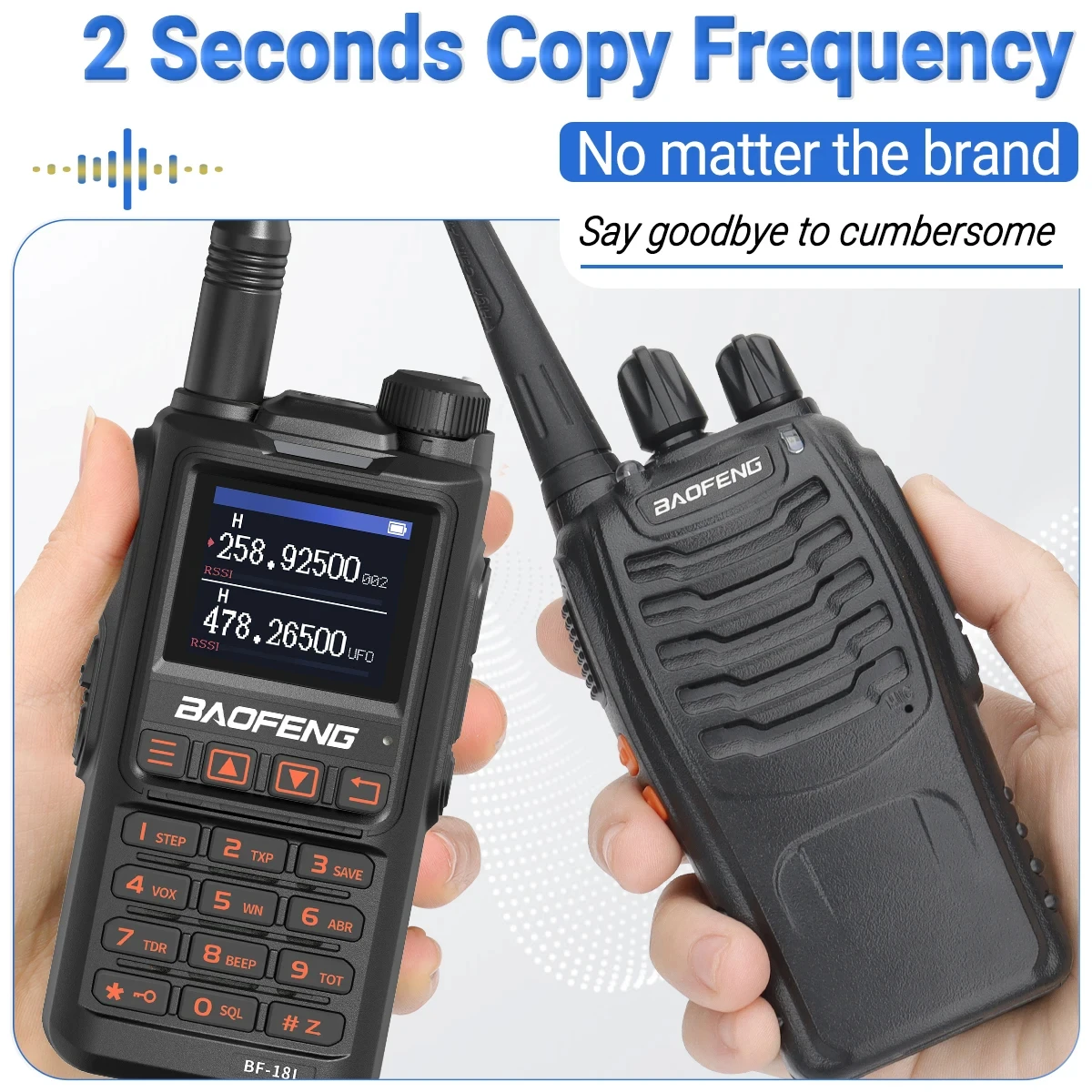 Baofeng BF-18L Walkie Talkie Wireless Copy Frequency 999CH Tpye-C Charging UHF VHF Long Range Dual Band Ham Radio Transceiver