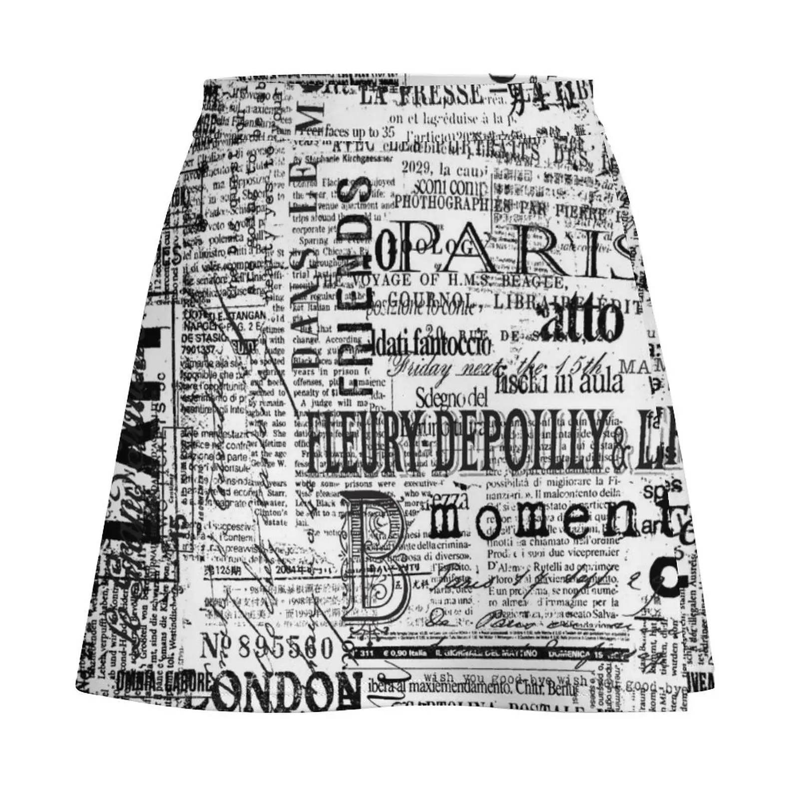 Layered Text And Typography Mix In Black On White Mini Skirt mini denim skirt skirt sets Mini