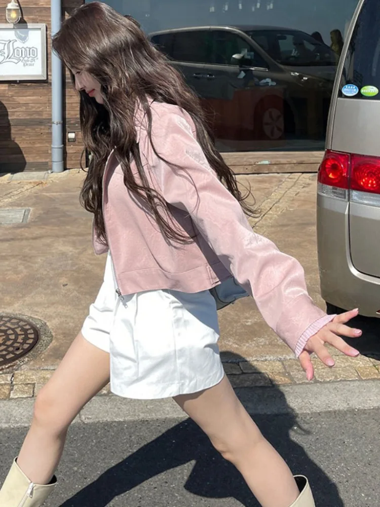 スイート アメリカン スレ ピンク ロング スヴェ ジッパー ジャエット オル アウター レディース 新作 春 ハイエンド 小さいサイズ レザー コート