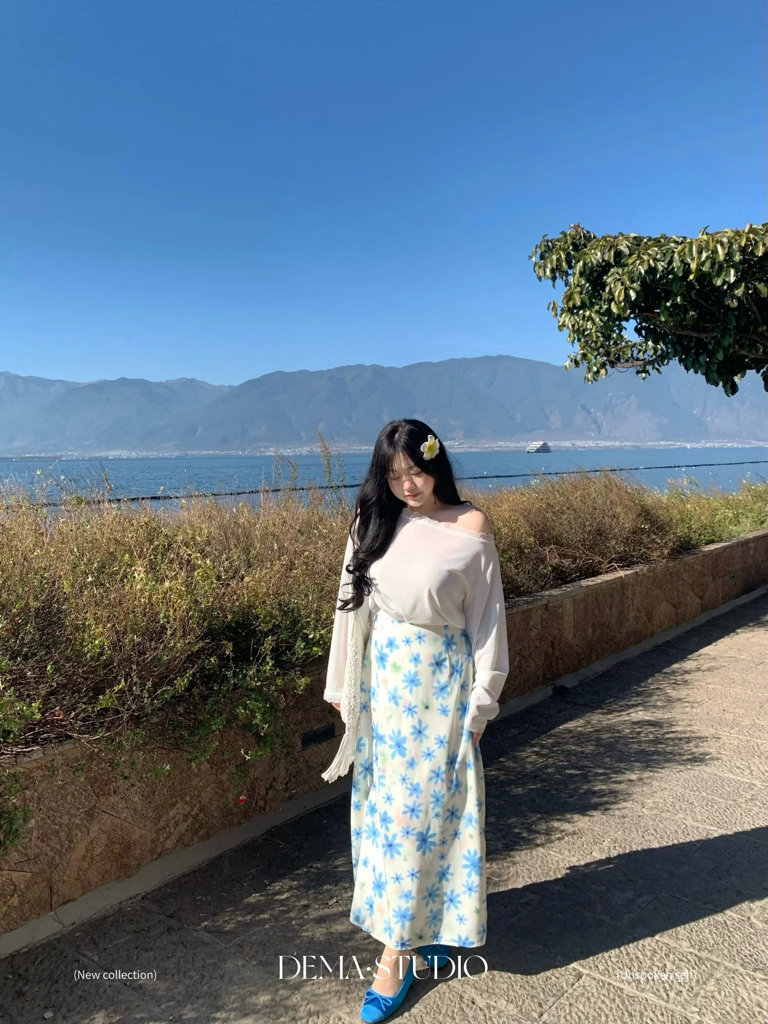 

DeMa High Waist Draped Floral Print Chiffon Top And Skirt Set Beach Vacation Versatile Cover up plus Size Women's Outfit