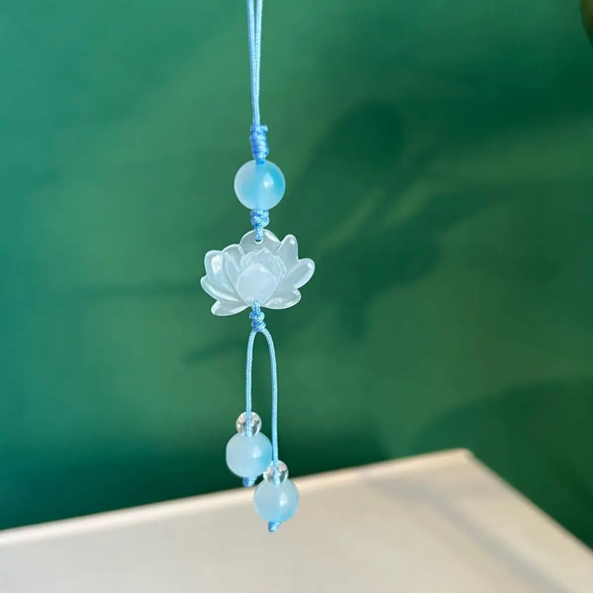 

Подвесной ремешок для телефона ручной работы с бисером лотоса, эстетический кавайный ремешок на запястье, полимерный цветок, сумка на удачу, кулон, брелок для девочек