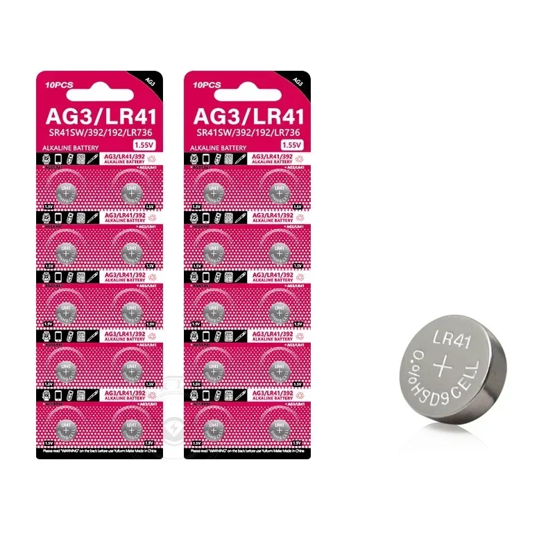 20PCS 1.55V AG3 LR41 392 192  Button Batteries For Watch Toys Remote V392 SR41 384 SR41SW CX41 L736 Cell Coin Alkaline Battery