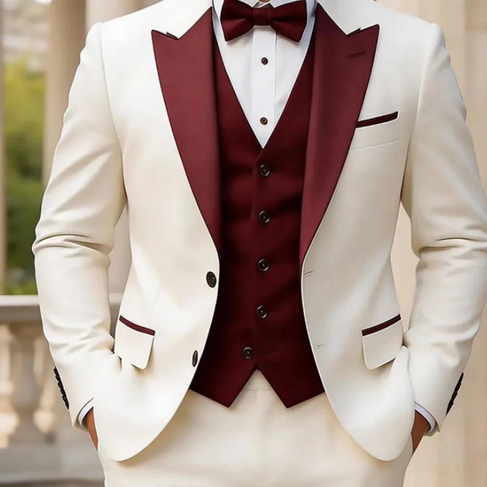 Slim Fit Peak Lapel Luxury Three Pieces Men Suit Separates Custom Tuxedo for Wedding Groom Prom Party (Jacket + Pants + Vest)
