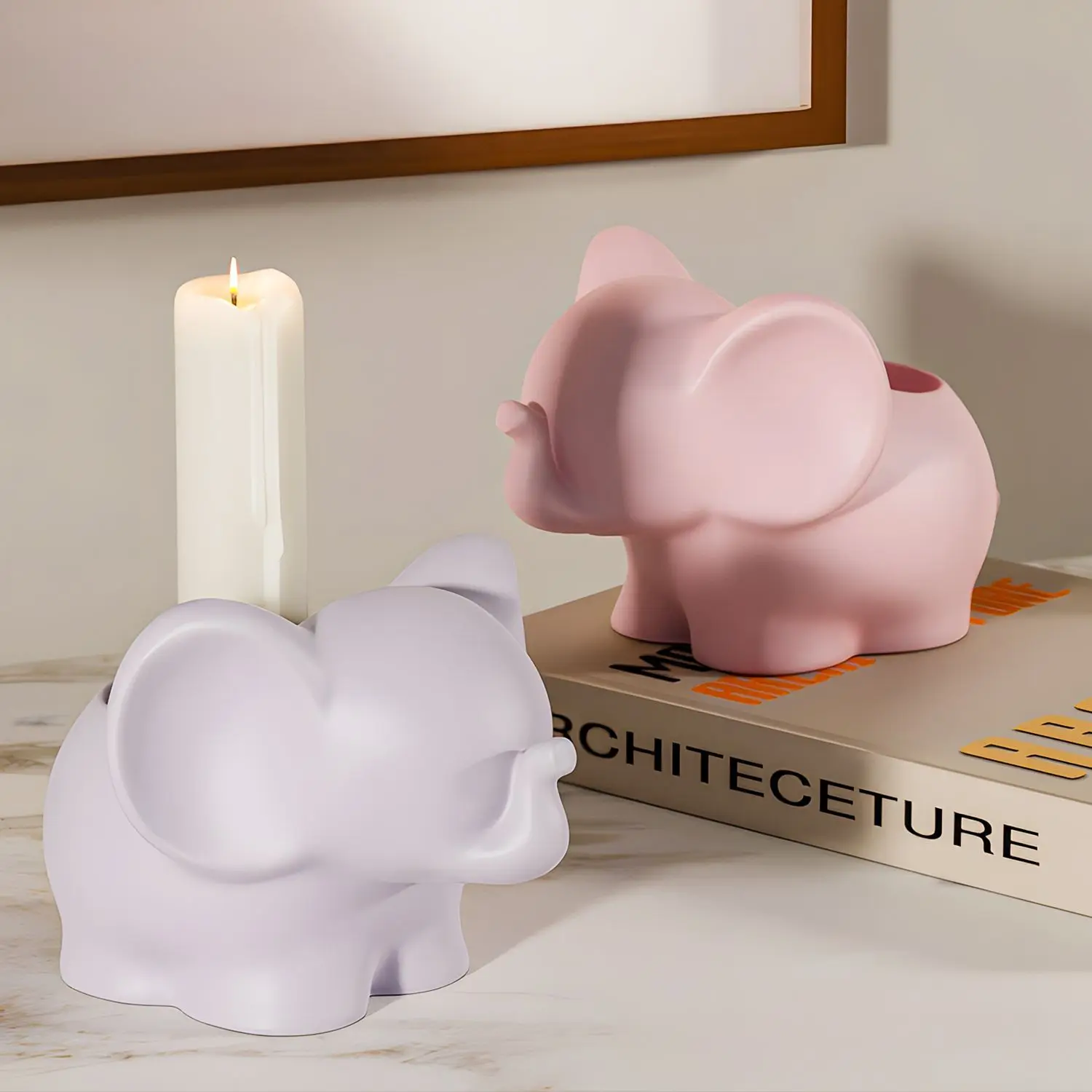 DIY Elephant Storage Cup Resin Mold Cute Pen Holder Vase Decoration Plaster Silicone Mold view 4