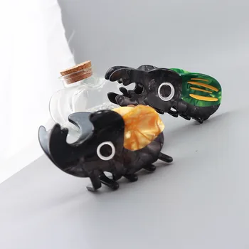 Garra de cabelo de besouro rinoceronte, mundo refrescante, design criativo, acetato de insetos, acessórios de cabelo para mulheres e meninas