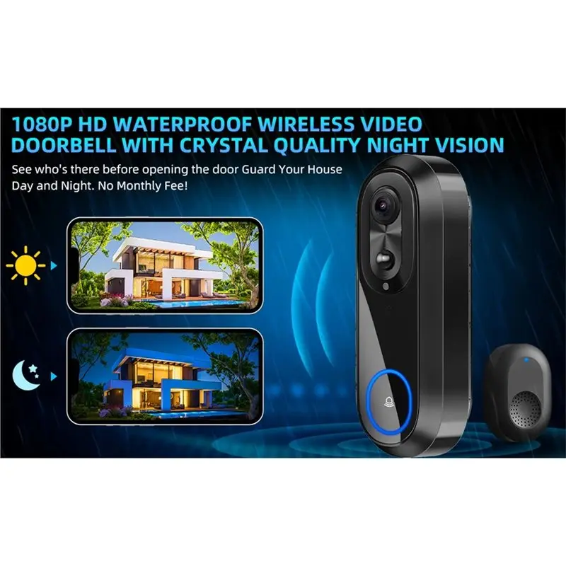 B08B-IP65 Waterproof 5G 2.4G Wifi Video Doorbell 1080P Smart Intercom Ring Bell Camera With 7000Mah Battery