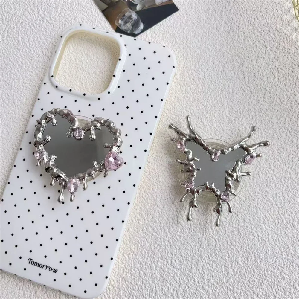 Water Drop Love Butterfly Mirror Phone Grip Tok Griptok Korean Holder For iPhone Samsung Accessories Universe Phone Stand Holder
