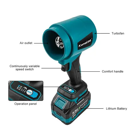 Kamolee 400 메터/초 터보 제트 팬 2500W 무선 전기 브러시리스 송풍기 18V-21V 배터리 헤어 드라이어 강력한 휴대용 전동 공구 세트