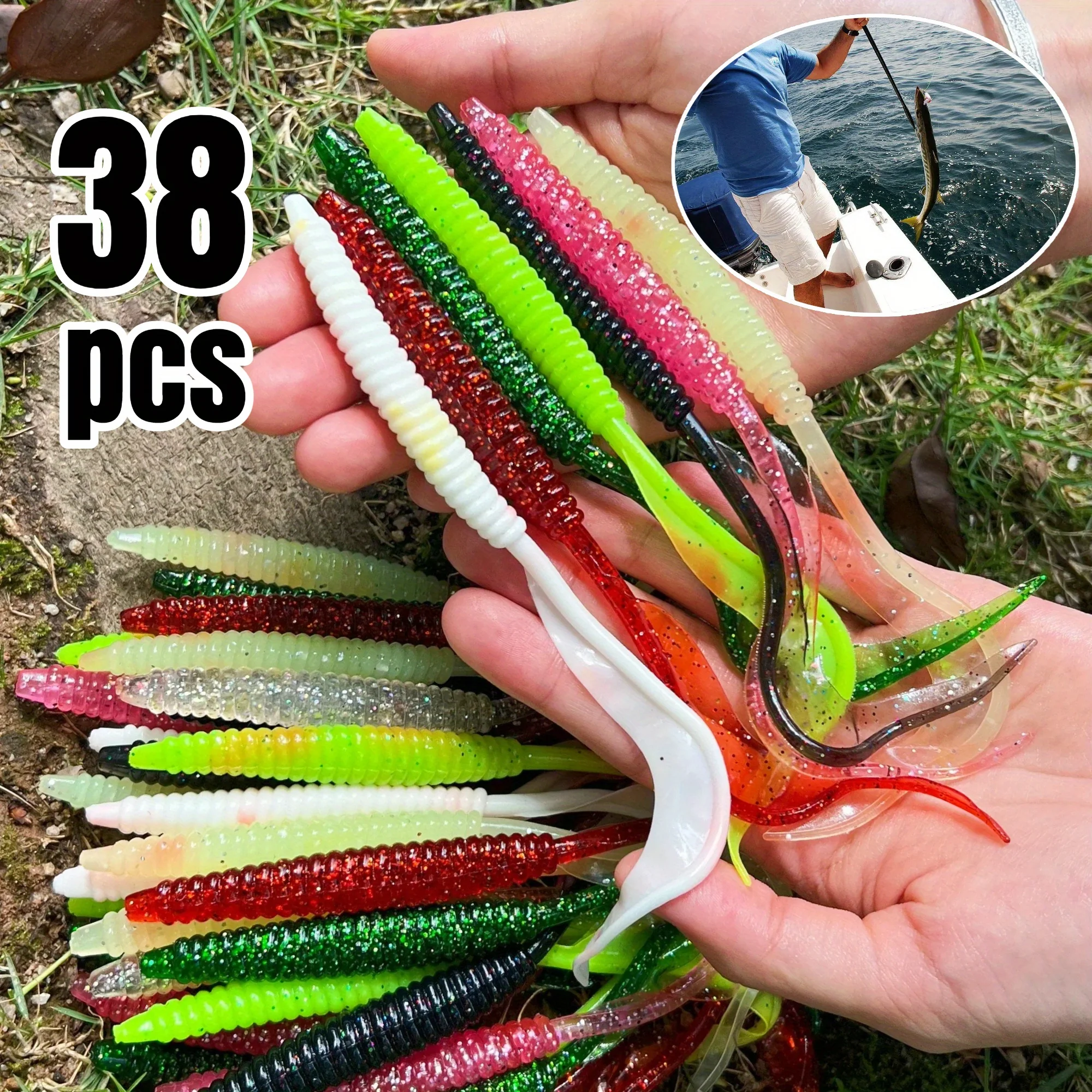 Juego de cebo roscado de 38 Uds adecuado para lubinas, peces blancos, pargo, bagre, lubina dorada, atún, salmón y otras especies de peces