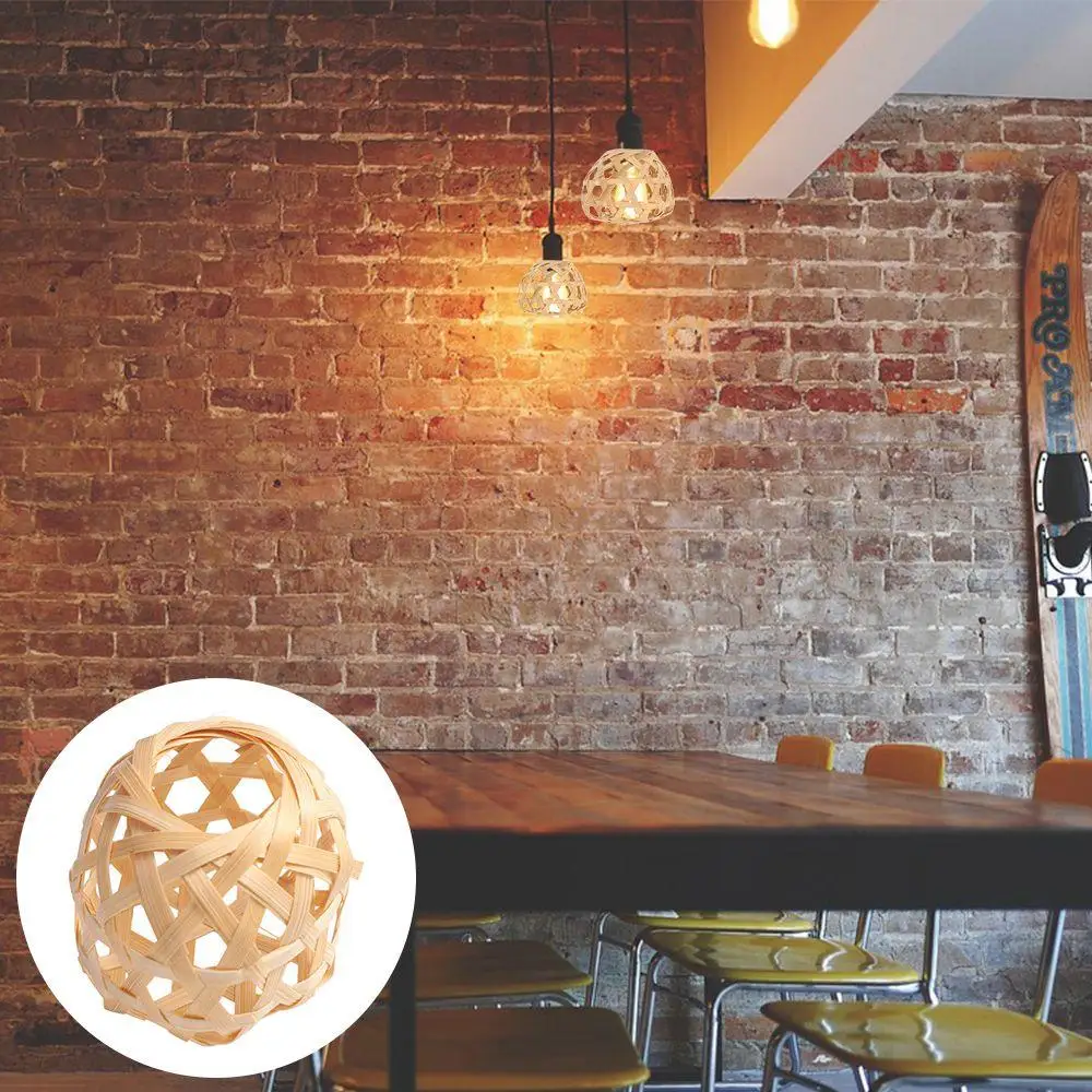 

Bamboo Cage Woven Bamboo Lamp Shade Small Globe Bulb Lampshades Hanging Hexagonal Eyes Chandelier Cover Pendant Light