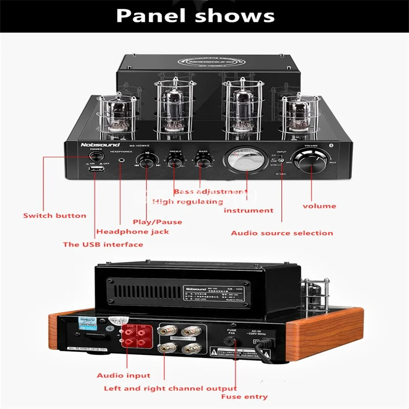 25W * 2 Nobsound MS-10D MKII HiFi 2.0เครื่องขยายเสียงหลอดสูญญากาศรองรับ Bluetooth USB Optical Coaxial Bass อินพุต