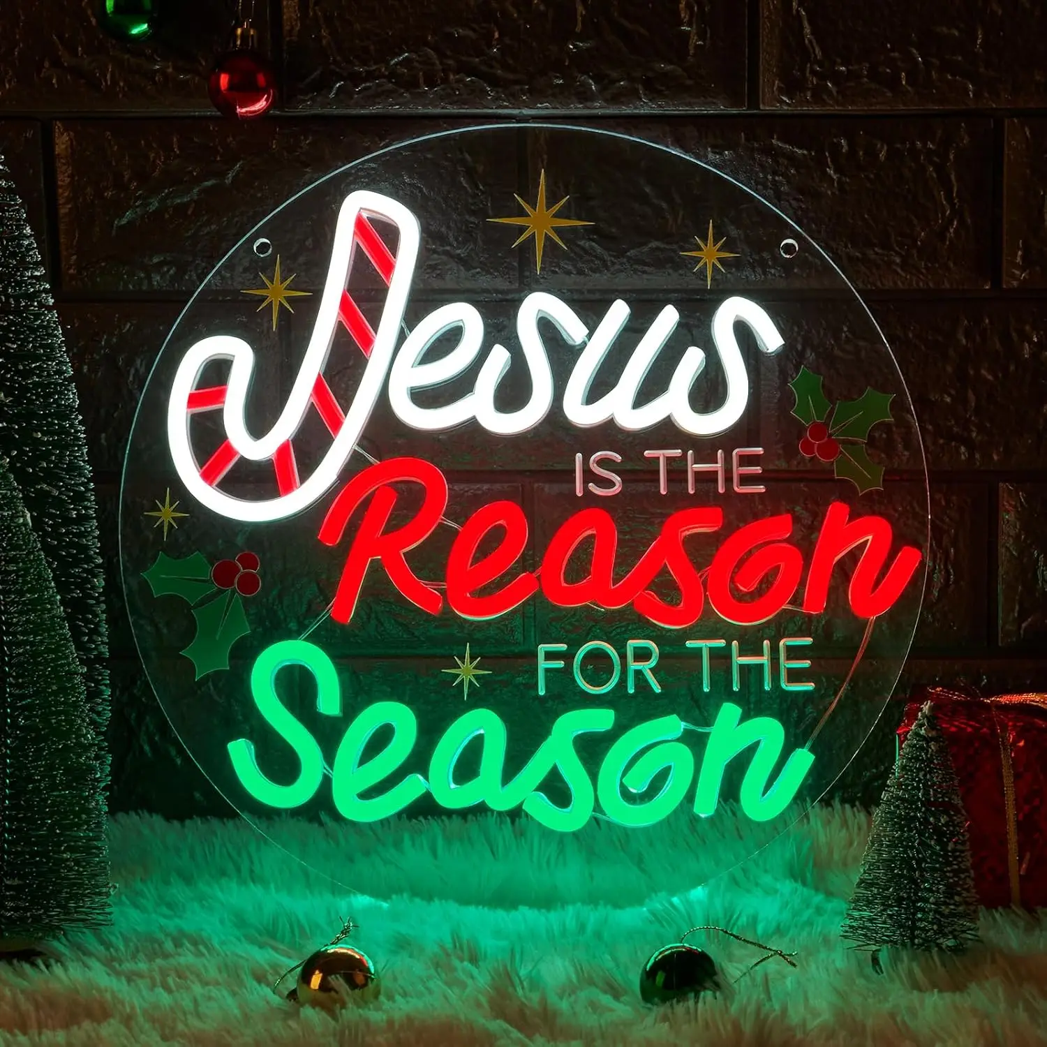 Jesus Is The Reason Neon Sign Christian LED Neon Light Dimmable for Bedroom Home Man Cave Decor Christmas Gift for Religious