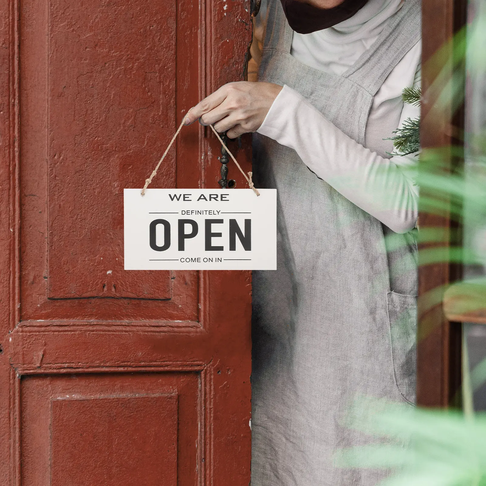 Rustic Wooden Open Closed Sign Double Sided for Business Door Window Easy Flip Hanging Store Decor Fine Workmanship Natural Hemp
