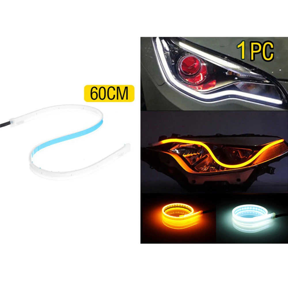 60cm Ultra-Thin External Dual-Color Daytime Running Lights Turn Signal LED Car Lamps Tear Eye Design No-Damage Installation