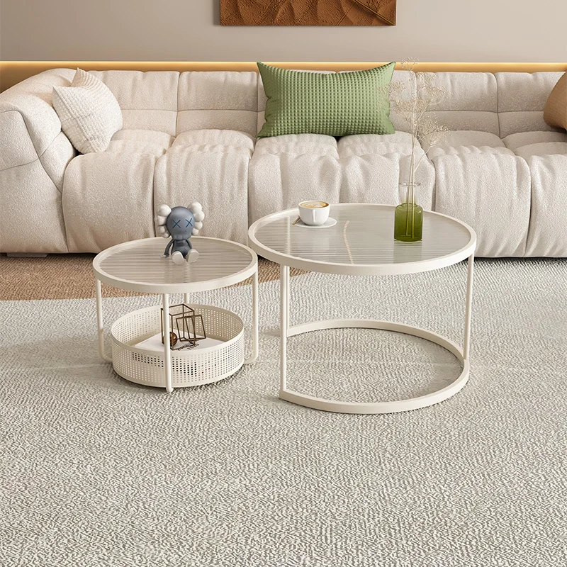 

New cream style creative sofa living room home integrated combination coffee table small apartment glass round simple tea