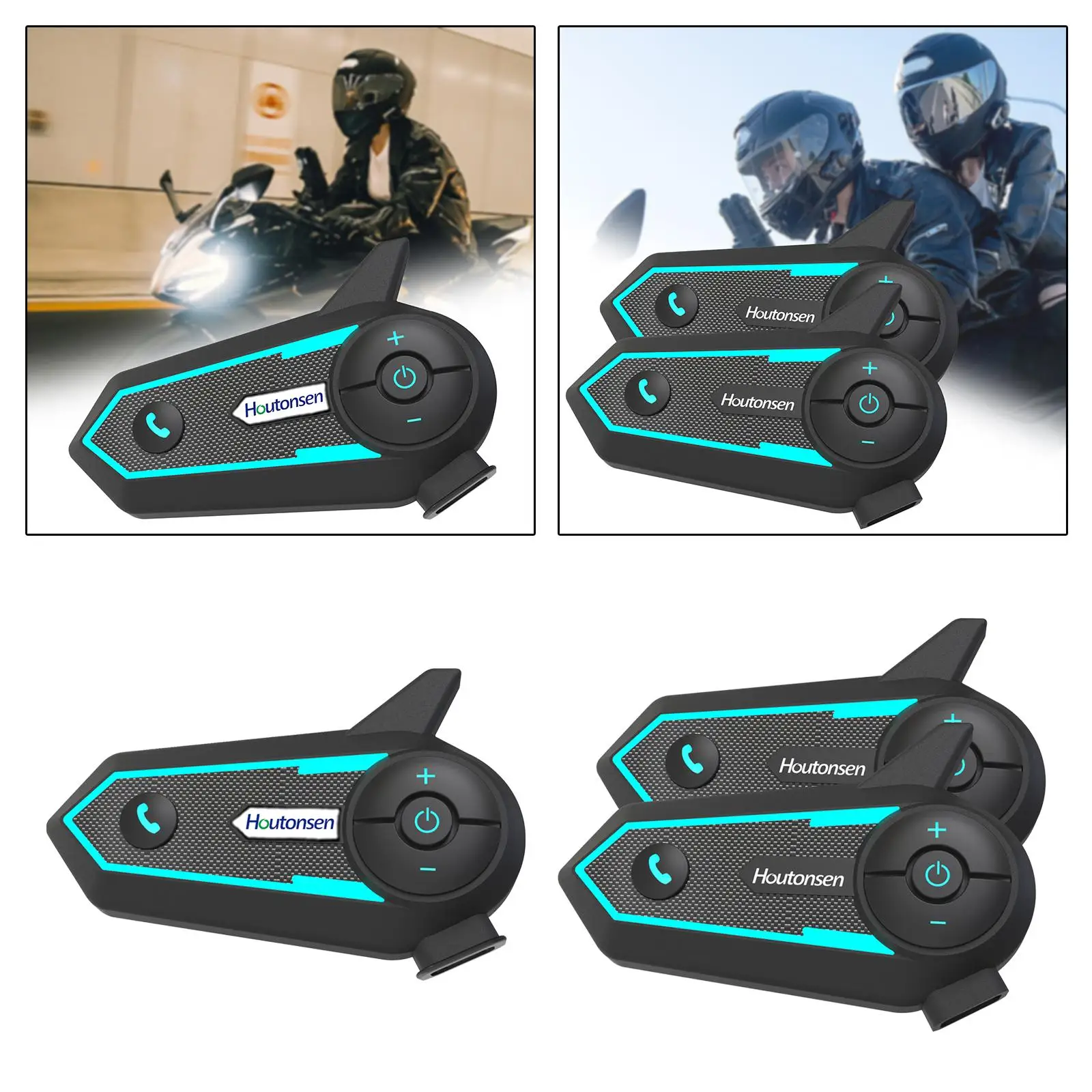 Auricolare interfono Bluetooth per moto Microfono incorporato con cancellazione del rumore Altoparlante Interfono per casco per motoslitta Sci ATV