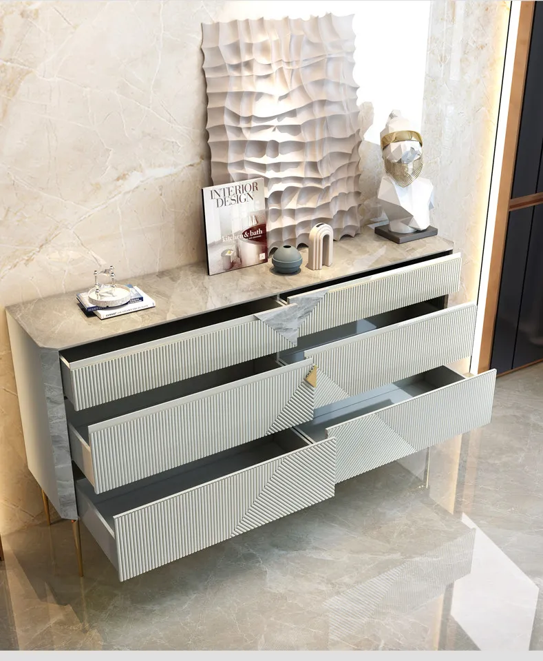 Sintered Stone Chest Modern Light Luxury Villa Living Room Porch Cabinet High Gloss Console Game Bedroom Bedside