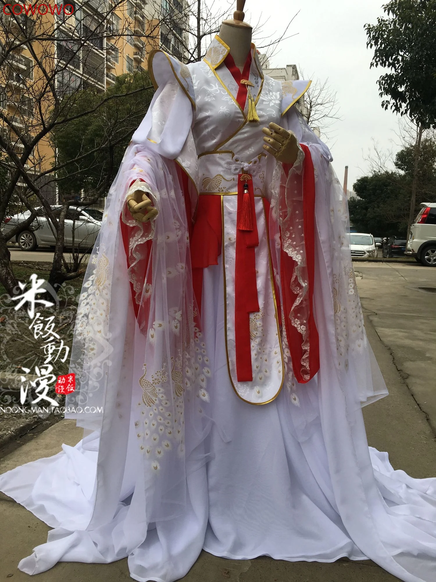 

COWOWO Novel antik Tian Guan Ci Fu tokoh Xie Lian Yue Shen Cosplay kostum Platinum merak Set lengkap pakaian pesta Halloween