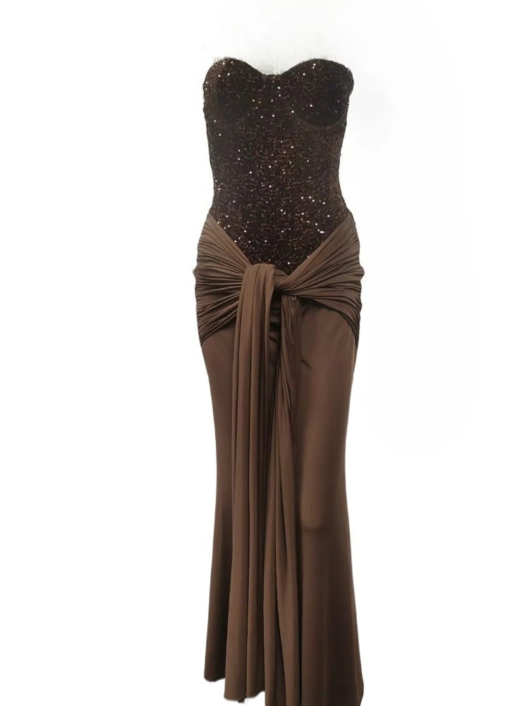 

Sexy Sleeveless Sequins Ruched Mermaid Long Formal Evening Dress