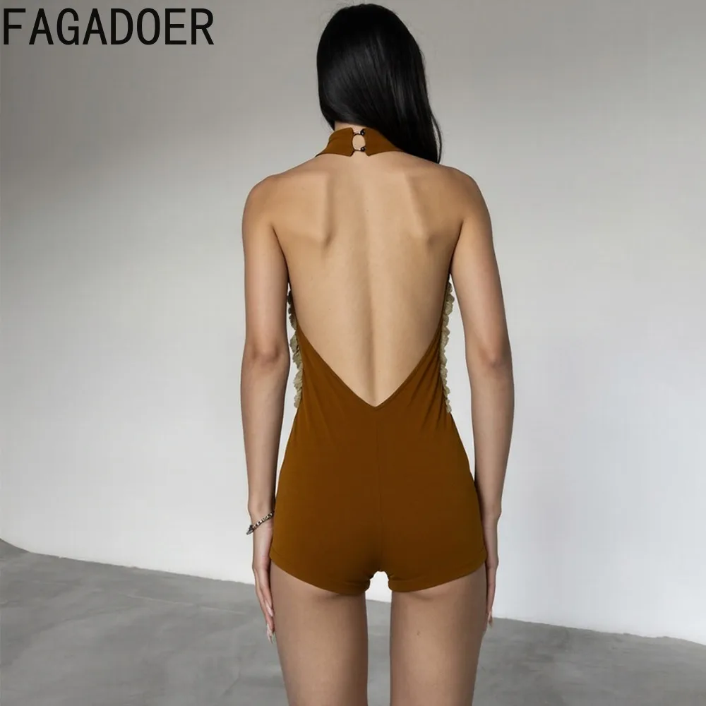 FAGADOER, monos sexis ajustados de retales de piel para mujer, peleles con cuello en V profundo y espalda descubierta, ropa para discoteca para mujer, monos de invierno nuevos