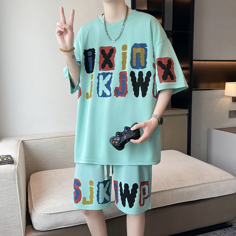 

Летний комплект для активного отдыха: быстросохнущий, модный, свободный крой, футболка с коротким рукавом и шорты, мужской комплект из двух предметов