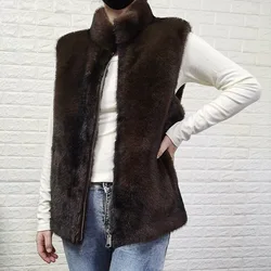 MAOMAOKONG Double-sided Wear Autumn Winter Women's Warm Vest Faux Fur Cardigan Vest Imitation Mink Fur Artificial Fur Vest