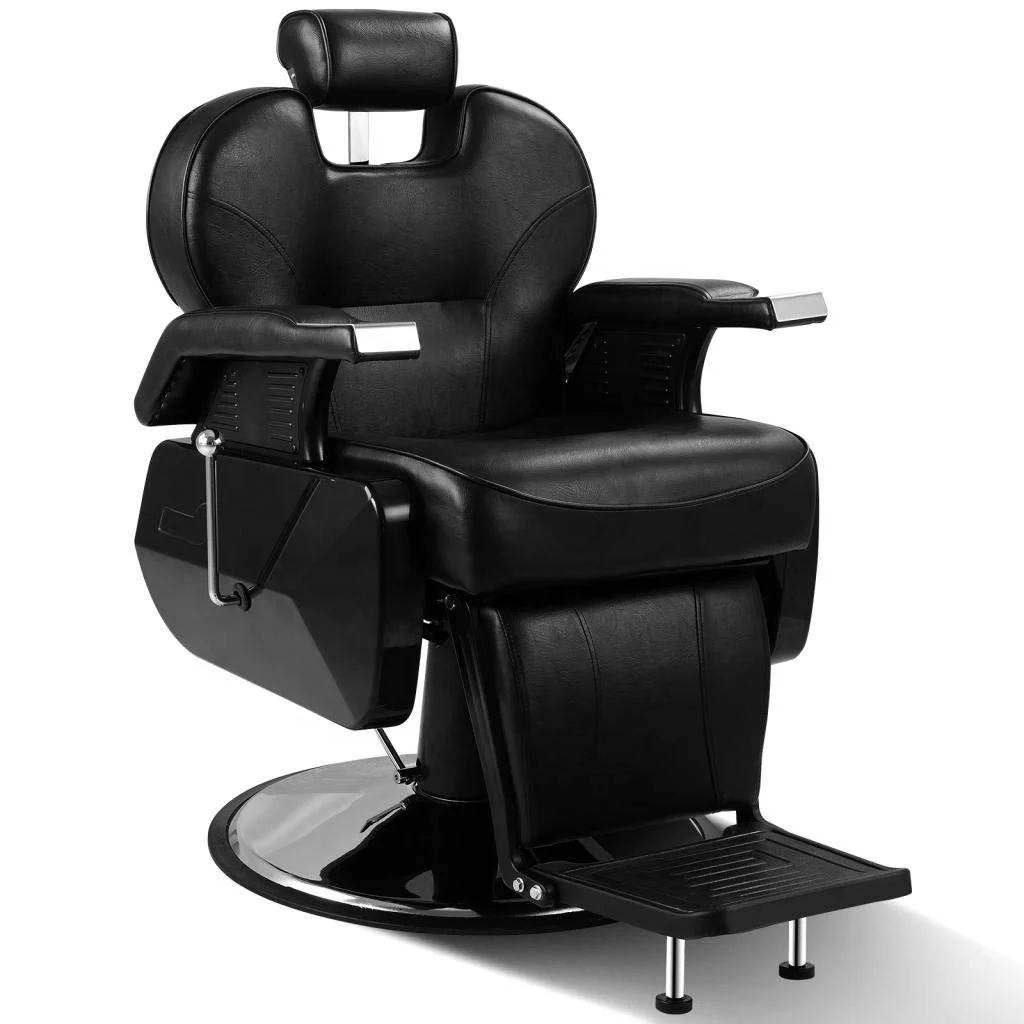 Classic second-hand barbering chair for sale / chair for hairstylists and barbers / black barbering chair