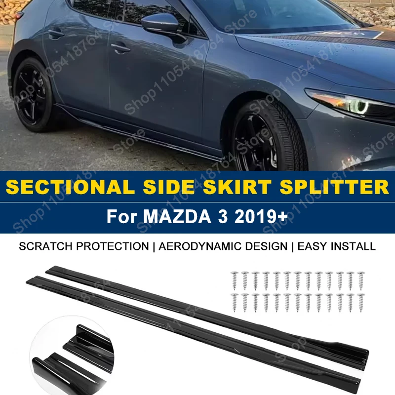 For Mazda3 MK4 Sedan Diffusers Accessories 2019+ Side Skirts Extension Rocker Panels Lip Bumper ABS 8pcs