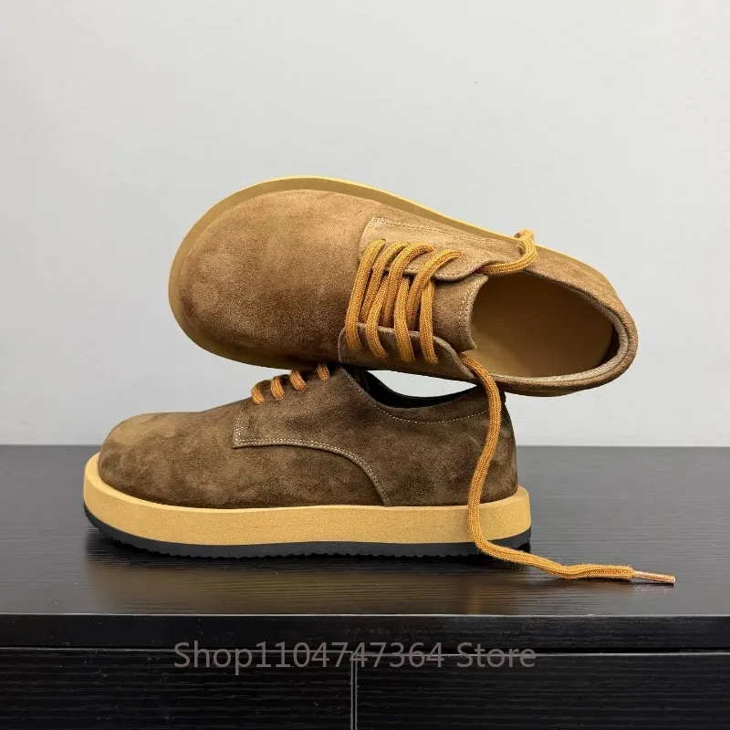 Men Vintage Cow Suede Casual Shoes Thick Platform Lace‑Up Round Toe Desert Shoes Comfortable Non‑Slip Daily Walking Sneakers