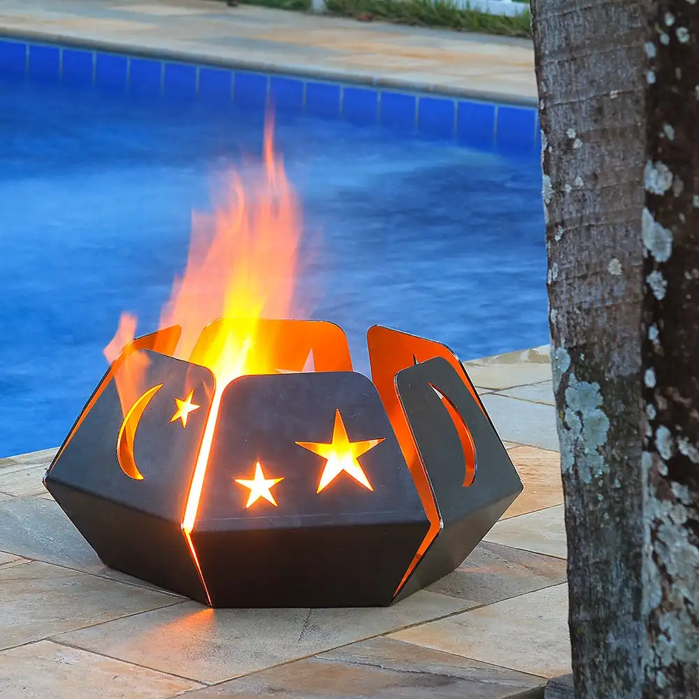 Outdoor Fireplace Lira-Toucher Moon/Star for Garden-Steel