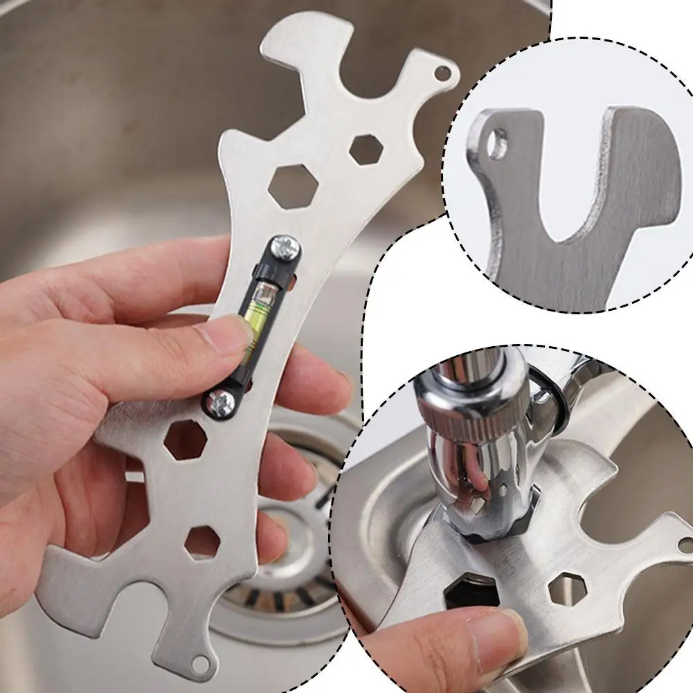 Shower Wrench Level Tool Multifunctional Stainless Steel With Bubble Level Bathroom Angle Wrench For Shower Faucet Installa M3A6