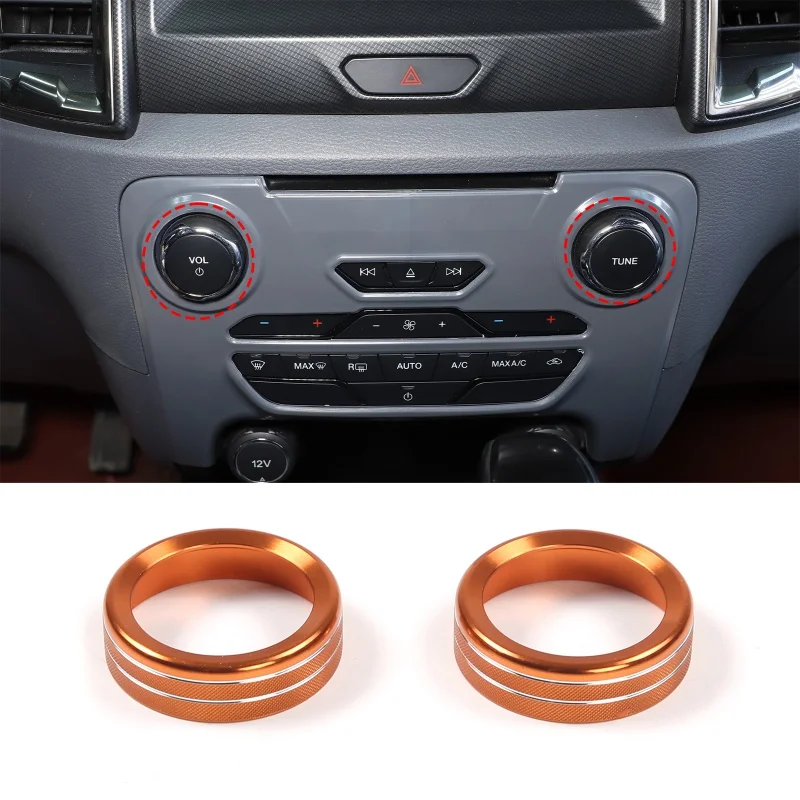 

For Ford Ranger Wildtrak 2015-2018 Aluminum Alloy Orange Car Volume Media Knob Ring Cap Cover Trim Car Accessories