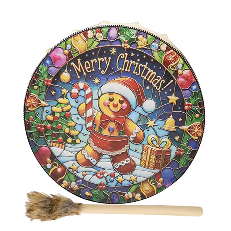 Christmas Shamanic Drums Christmas Gingerbread Man Shamanic Drum Retro Appearance Spiritual Music Drum For Music Lover And