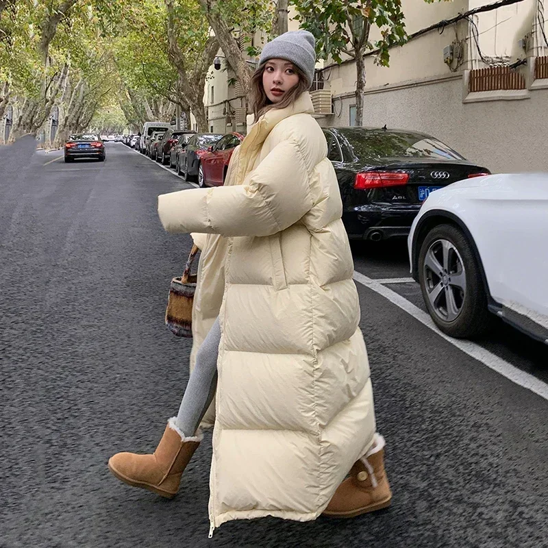 White Duck Down Coats Female Parkas New Winter Thick Warm Long Down Jackets Women Loose Stand Collar Scarf Puffer Jacket