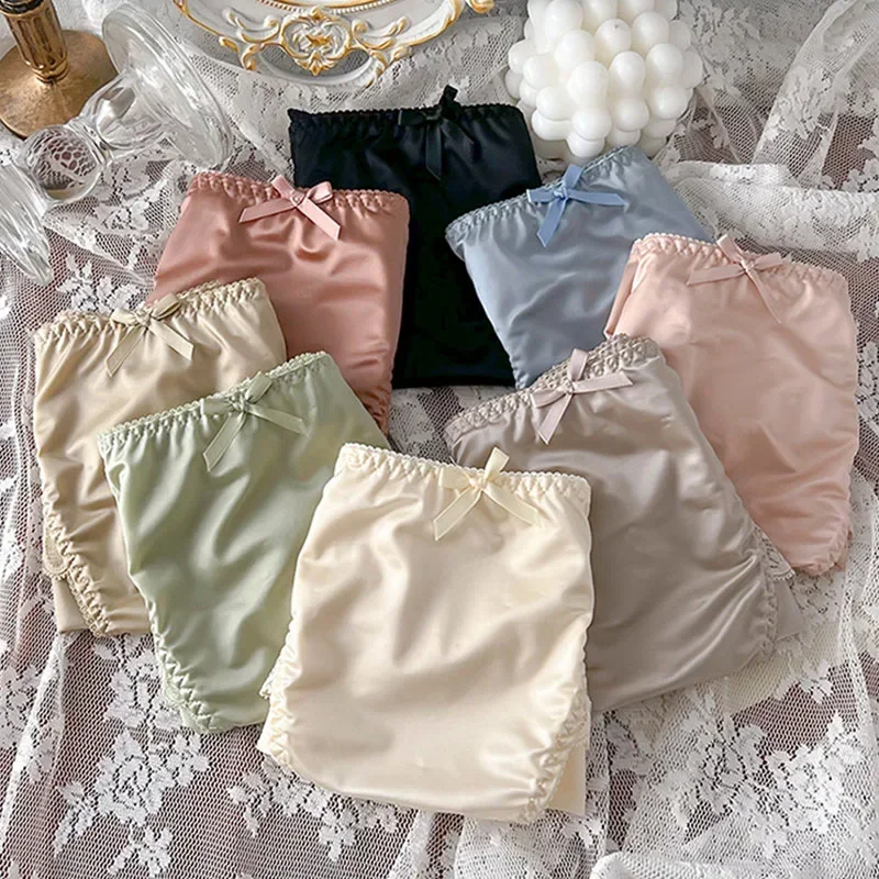 French Retro High-rise Underwear High Quality Ice Silk Panties Women Seamless Briefs Female Underpant Comfy Ultra-thin Underwear