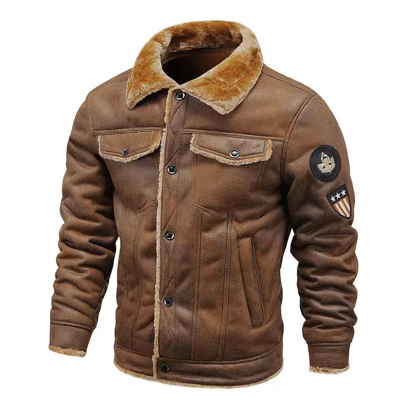 

Men Spring Thick Warm Fur Leather Jacket Coat Men Autumn Outwear Casual Military Bomber Motor Biker Leather Jackets Male