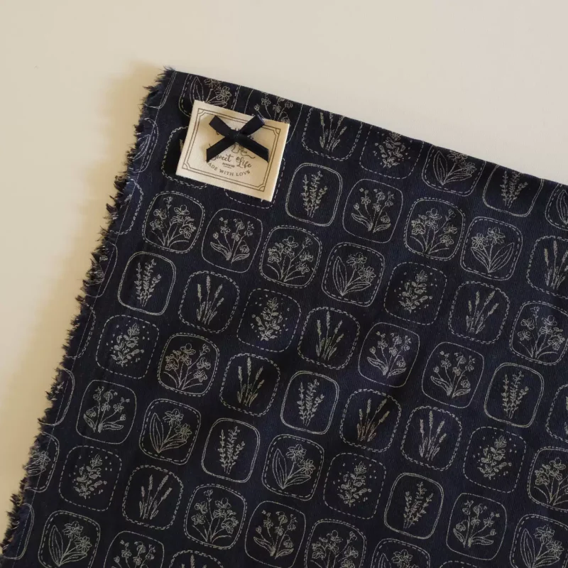 Navy Blue Cotton Floral Twill Fabric All Cotton Hand DIY Sewing Material Suitable for Crafts And Home Projects