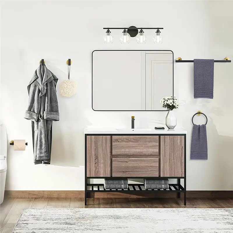 ABUH-Round Stainless Steel Bath For Bathroom Accessory Set 5 Pieces For Bathroom Towel Bar 15.75 Inch Wall-Mounted Towel Rack Sy
