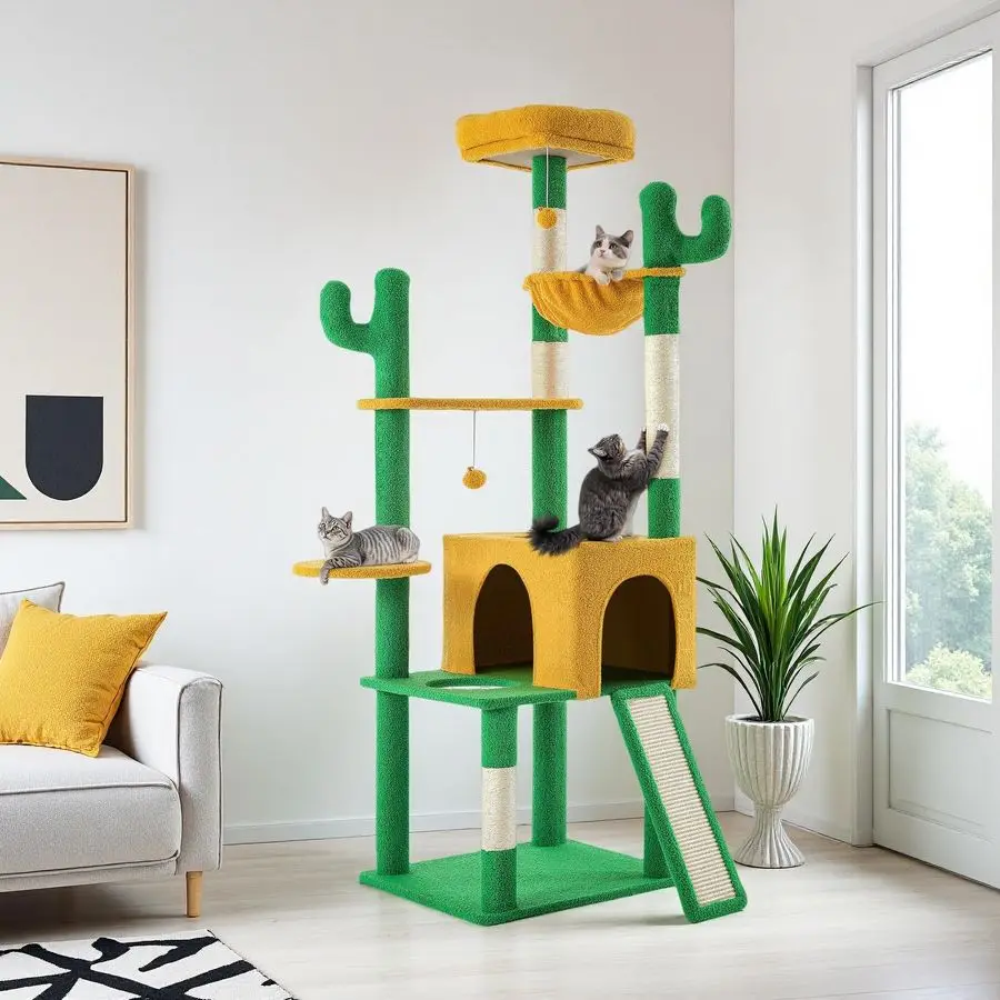 

68 высоких кактусов, кошек, деревьев, кошек, башней с сизалевыми когтеточками, убежище для котят, домашний домик, многоуровневый центр активного отдыха в помещении для