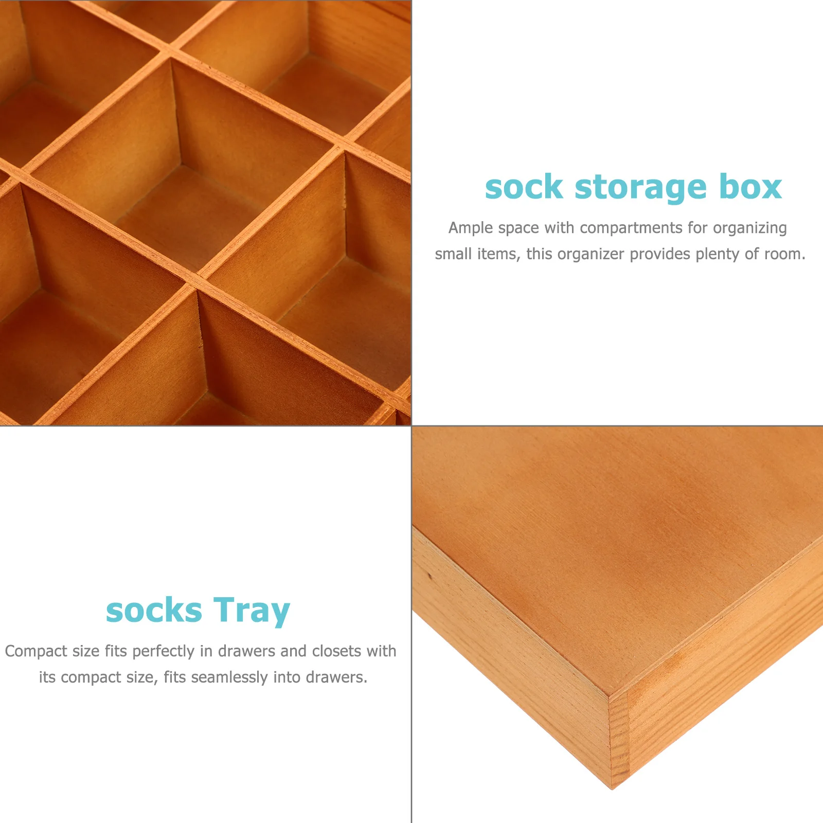 Wooden Sorting Tray Wood Divided Organizer Wooden Section Box Sock Socks Desktop Organizing Wooden Compartment