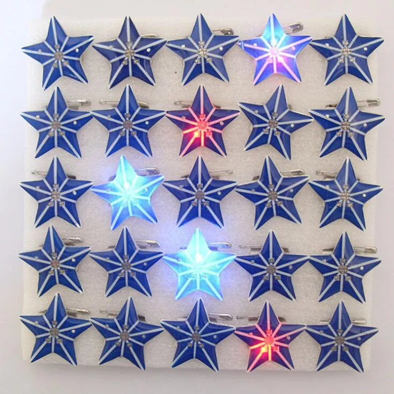 25pcs Star LED Flashing Brooch Pin Cartoon Light Up Glowing Badge  Glow Party Supplies Wedding           Christmas Decoration